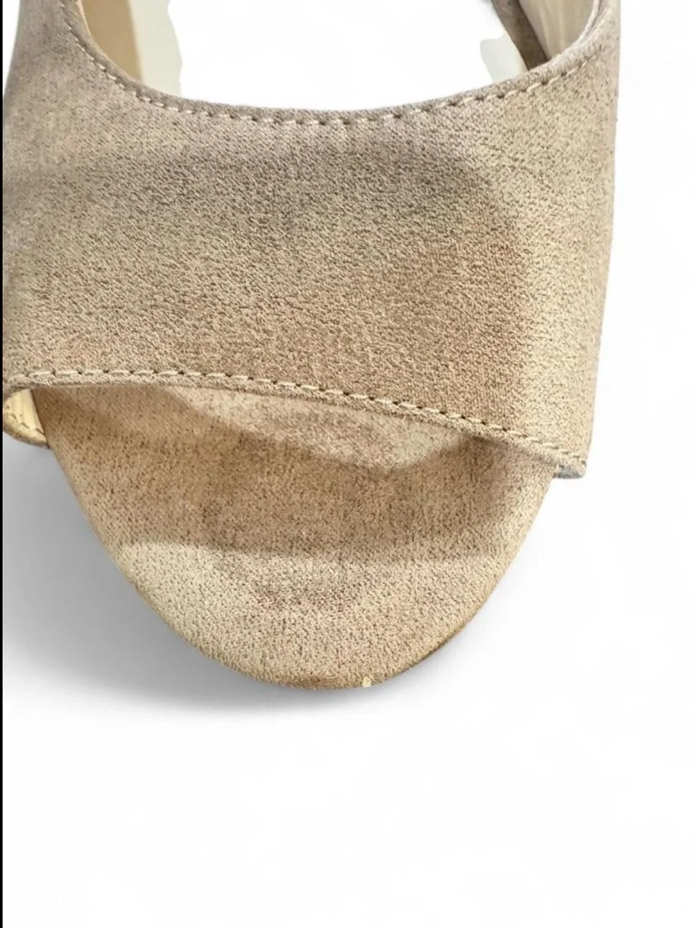 Nine West Suede Open-Toe Ankle Strap Wedges in Taupe